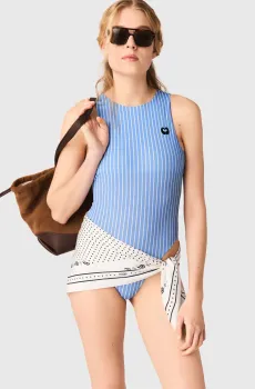 Женское голубое боди в полоску Голубой M MAJE MFPBD00041_Blue white stripes