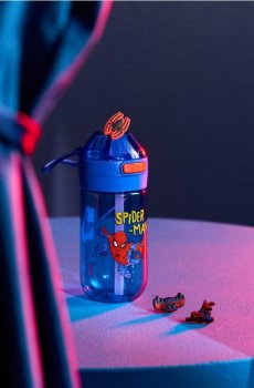 Пляшка для води з ручкою та соломинкою Spider-Man - різнобарвний
