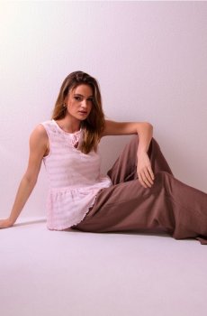 Віскозні штани широкого крою - бежевий