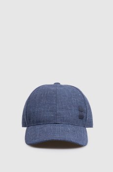 Синяя кепка из шерсти, шелка и льна с эмблемой