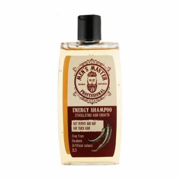 Мужской стимулирующий шампунь Mens Master Energy Shampoo Красный перец, кофеин и хмель, для густых волос, 260 мл Мужской стимулирующий шампунь Mens Master Energy Shampoo Красный перец, кофеин и хмель, для густых волос, 260 мл