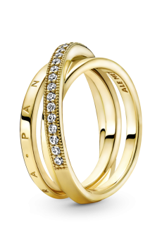 Каблучка потрійна стрічкова з паве