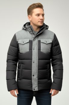Мужская зимняя короткая черно-серая куртка AS-123-Demix-combi-grey