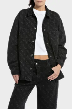 Женская черная джинсовая рубашка с узором Черный S Replay W7822 .000.739579L