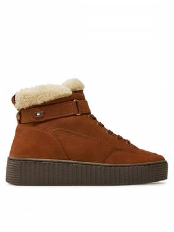 Tommy Hilfiger Ботильйони Faux Fur Nubuck Low Lace-Up FW0FW08172 Коричневий Tommy Hilfiger Ботильйони Faux Fur Nubuck Low Lace-Up FW0FW08172 Коричневий