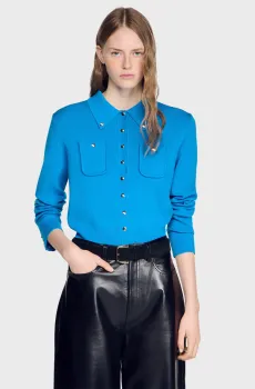 Женский голубой шерстяной кардиган Голубой S Sandro SFPCA01473_Blue