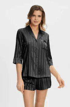 Женские черные шелковые шорты в полоску Черный 40 MARC&ANDRE W22-00SS112