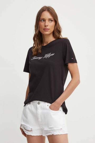 Хлопковая футболка Tommy Hilfiger женская цвет чёрный WW0WW43459 Хлопковая футболка Tommy Hilfiger женская цвет чёрный WW0WW43459