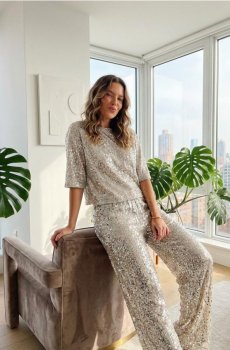 Широкі штани з паєтками - срібний