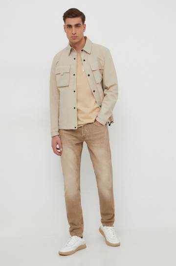 Хлопковая футболка Pepe Jeans COLDEN мужская цвет бежевый с аппликацией PM509216 Хлопковая футболка Pepe Jeans COLDEN мужская цвет бежевый с аппликацией PM509216