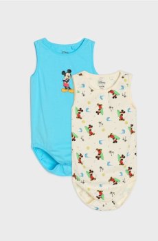 Бавовняне боді з принтом 2 pack Mickey Mouse - морська хвиля