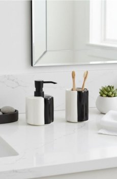Двоколірний керамічний набір для ванної з дозатором і склянкою - чорний
