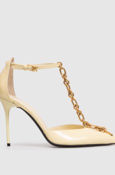 Желтые кожаные глянцевые туфли Sync с цепью