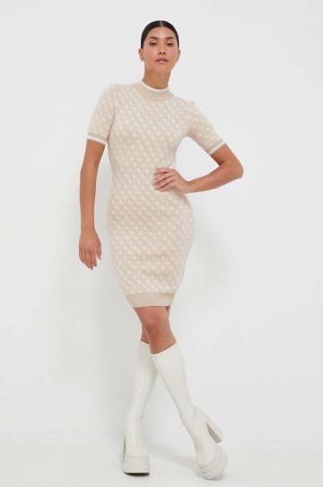 Платье Guess цвет бежевый mini облегающее Платье Guess цвет бежевый mini облегающее