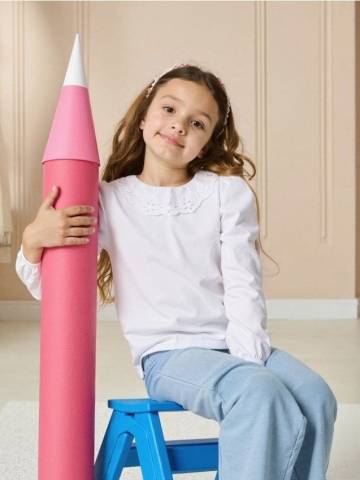 Блузка з ефектним коміром - білий