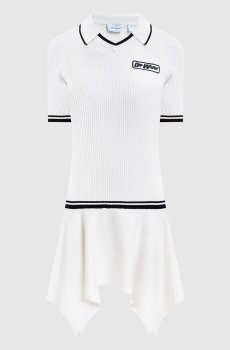 Белое платье-поло мини в рубчик с логотипом