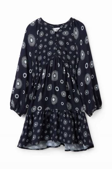 Детское платье Desigual 23WGVW05 DRESS LONG SLEEVE цвет чёрный mini расклешённое Детское платье Desigual 23WGVW05 DRESS LONG SLEEVE цвет чёрный mini расклешённое