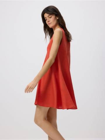 Reserved - Лляна міні-сукня - помаранчевий - 5125V-22X