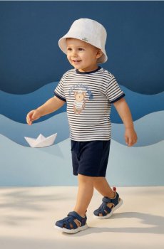 Бавовняний комплект в смужку з принтом ведмедика - різнобарвний