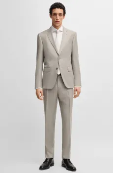 Мужской серый шерстяной костюм (пиджак, брюки) Серый 58 BOSS 50540973;275