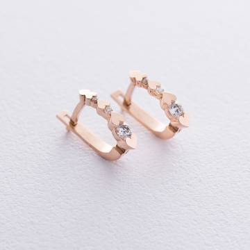Золотые серьги Сердечки с фианитами с06587 Золотые серьги Сердечки с фианитами с06587