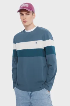 Мужской синий лонгслив в полоску Синий M SPRINGFIELD 8832424