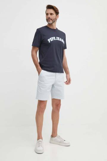Хлопковая футболка Pepe Jeans CLEMENT мужская цвет синий с принтом PM509220 Хлопковая футболка Pepe Jeans CLEMENT мужская цвет синий с принтом PM509220