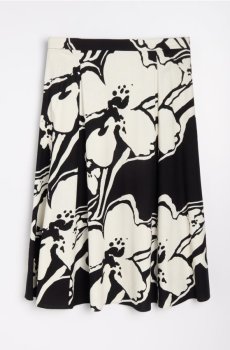 Розкльошена спідниця міді у квітковий принт з віскозою та домішкою льону - різнобарвний