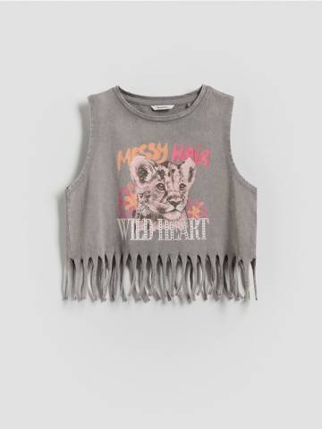 Reserved - Топ з бахромою - темно-сірий - 565EX-90X