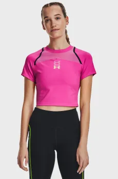 Женский розовый топ UA Run Anywhere Crop SS Розовый M Under Armour 1376816-652