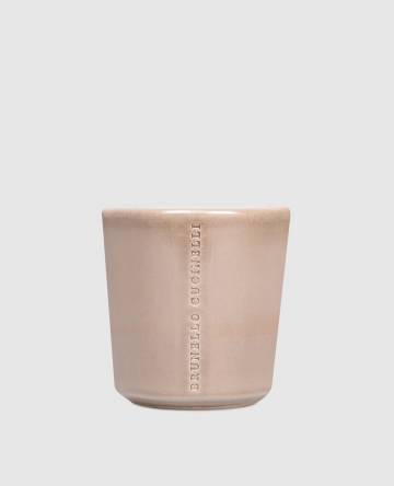 Бежевая свеча в керамическом подсвечнике с ароматом эбенового и тикового дерева