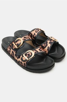Шльопанці з двома ремінцями в леопардовий принт - різнобарвний