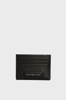Мужской черный кожаный кардхолдер с узором TH MONOGRAM CC HOLDER Черный ONESIZE Tommy Hilfiger AM0AM13026
