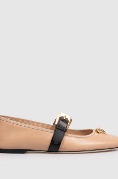 Коричневые кожаные балетки с фактурной эмблемой