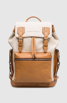Бежевый кожаный рюкзак с логотипом
