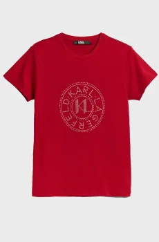 Женская красная футболка RHINESTONE LOGO Красный XS Karl Lagerfeld 240W1700