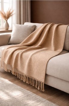 Фактурний плед із бавовною - нюдовий