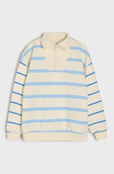 Бавовняна кофта half-zip у смужку - кремовий