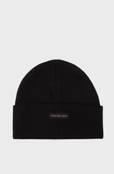 Женская черная шапка INST PATCH BEANIE Черный ONESIZE Calvin Klein K60K612322
