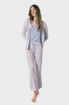 Женская голубая пижама в полоску (рубашка, топ, брюки) Голубой S womensecret 3133500