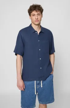 Мужская темно-синяя льняная рубашка Синий XL PRPY PMLSTKAUA0009