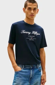 Мужская темно-синяя футболка SCRIPT LOGO Синий XXL Tommy Hilfiger MW0MW33691