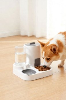 Дозатор корму для тварин з прозорим контейнером для води - сірий