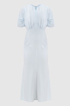 Голубое платье миди с драпировкой