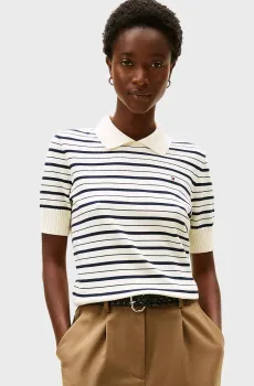Женское белое поло в полоску CO JERSEY FINE GG POLO S/S SWT Белый XS Tommy Hilfiger WW0WW47622