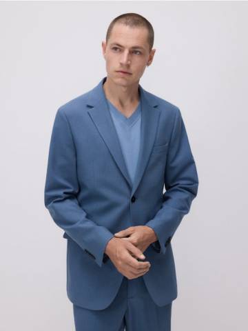 Reserved - Приталений піджак із домішкою льону - steel blue - 7778H-95X Reserved - Приталений піджак із домішкою льону - steel blue - 7778H-95X
