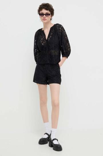 Шорты Desigual LACE женские цвет чёрный однотонные высокая посадка 24SWPW21 Шорты Desigual LACE женские цвет чёрный однотонные высокая посадка 24SWPW21
