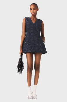 Женский темно-синий твидовый комбинезон Синий 38 MAJE MFPCO00363_Navy