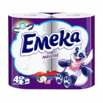 Туалетная бумага Emeka Paradise, белая, 3-слойная, 135 отрывов, 4 рулона Туалетная бумага Emeka Paradise, белая, 3-слойная, 135 отрывов, 4 рулона