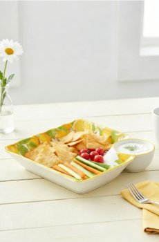 Керамічна тарілка з мисочкою та мотивом лимонів - білий